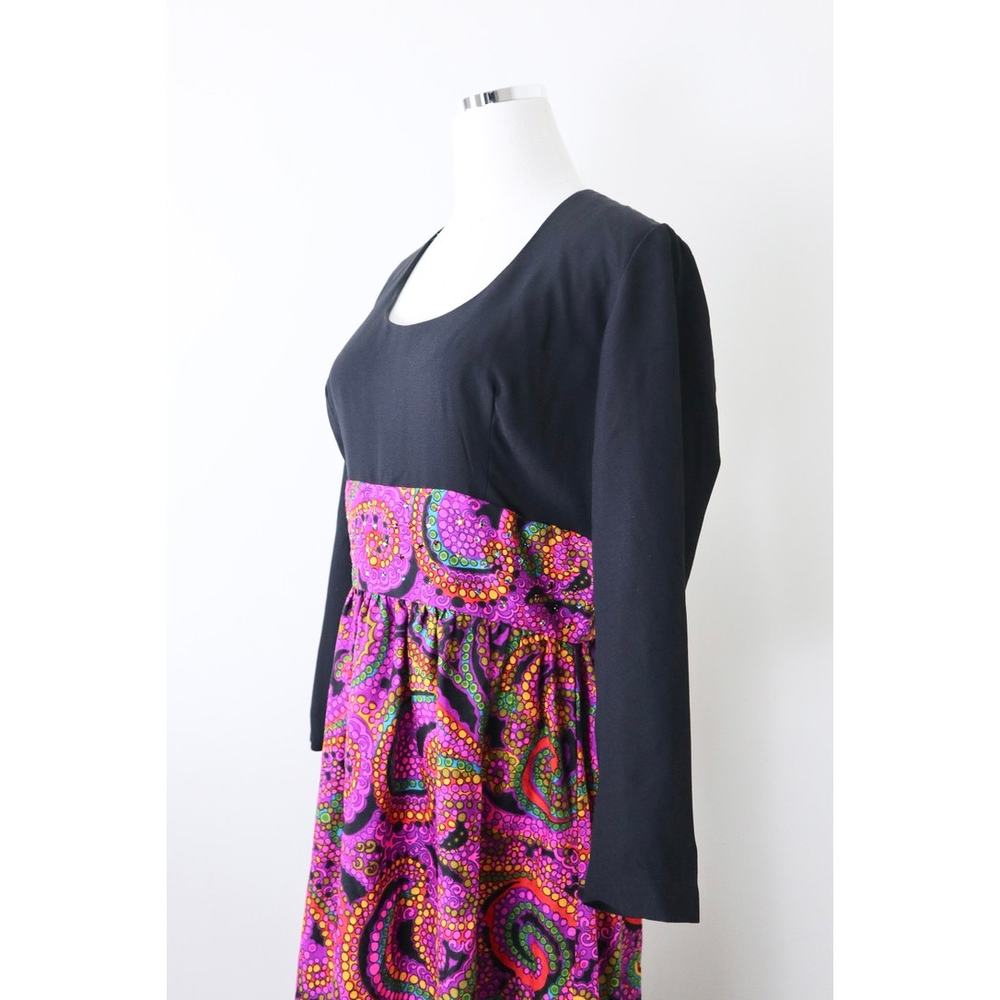 Vintage 1970 Paisley Print Scoop Neck Maxi Dress Rhinestone Disco Hippie - Picture 6 of 13